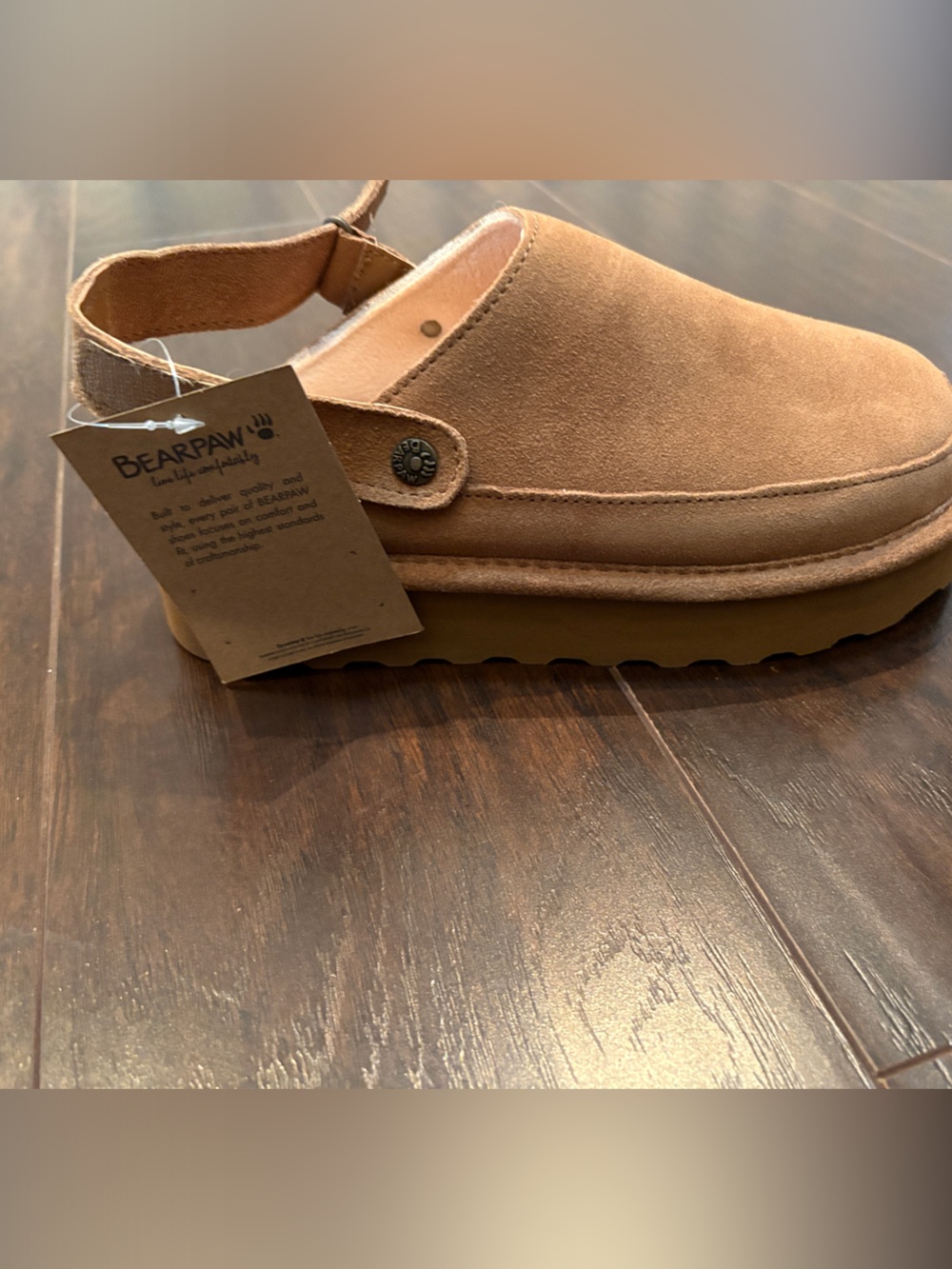 BearPaw Women’s Tan Suede Back-Strap Clog Mule